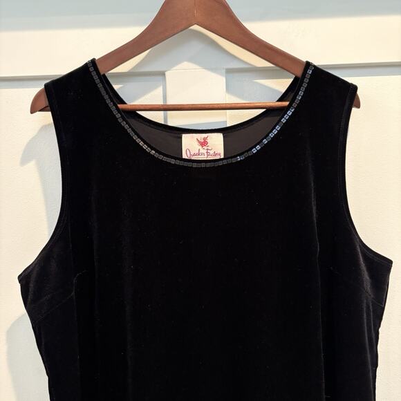 Quacker Factory Tops - Black Velvet Tank Top XL Stretch Sequin Trim Quacker Factory Side Vents Dressy